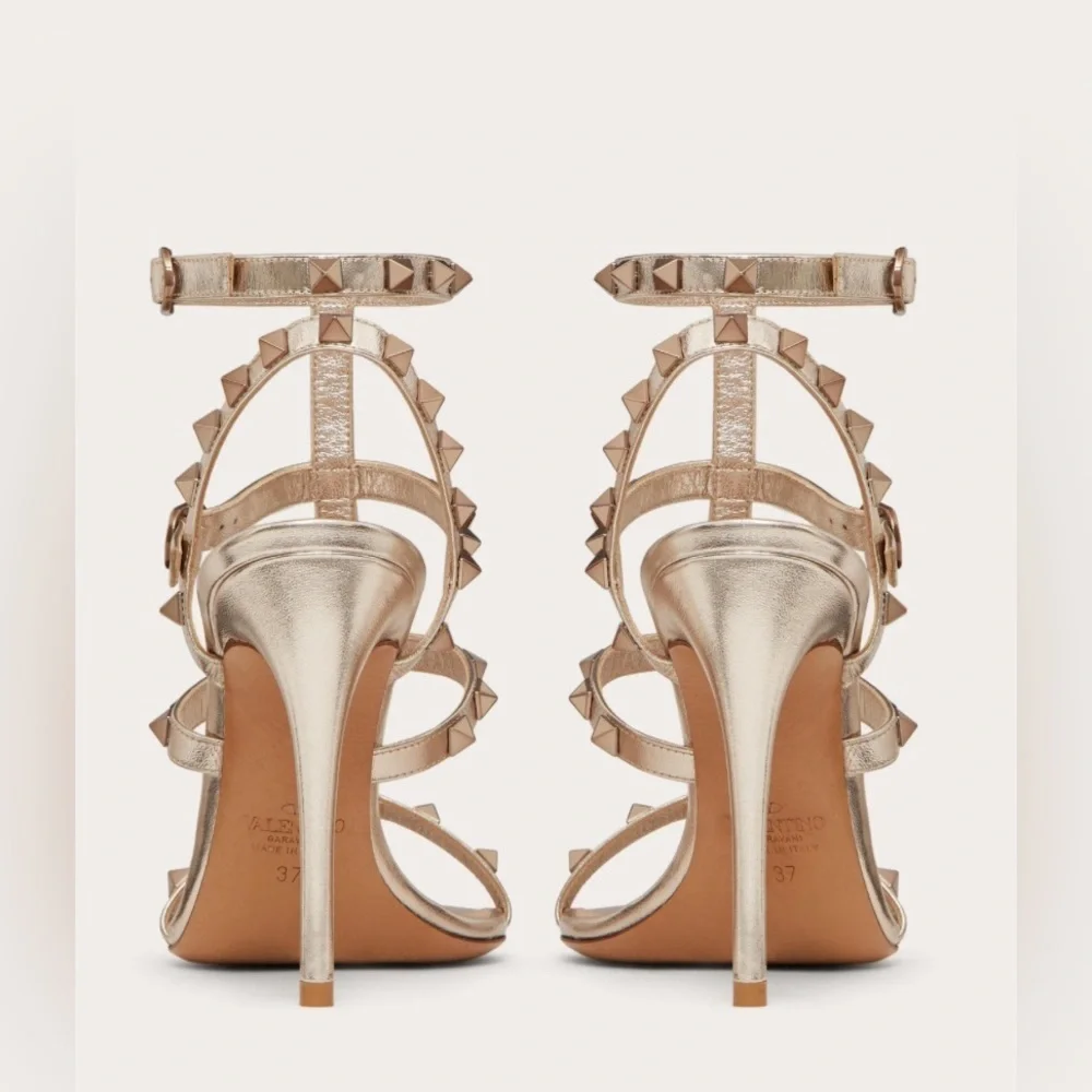 Valentino Garavani - Rockstud Metallic Calfskin Leather Ankle Strap Sandal 100mm - Picture 4 of 5